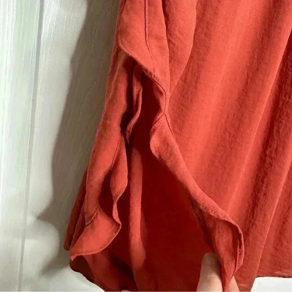 Simply Vera Vera Wang Blouse Semi-Sheer Ruffled Sleeves Burnt Orange Size XS - Picture 6 of 16
